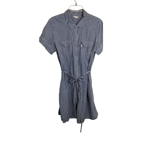 4199)Vtg Levi's Women Gingham Snap Button Pearl Tie Waist Short Sleeve Dress XL - Picture 1 of 10